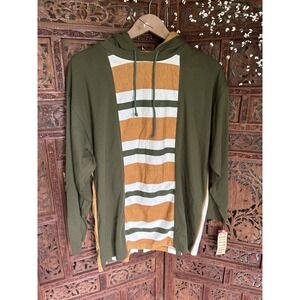 Vintage 80's Color Block Striped Hoodie Olive Green Mustard White Size L NWT